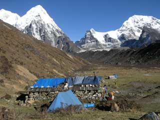 Our camp for the night at Ramche (4620m) on the way to Oktang to see Kangchenjunga South Face